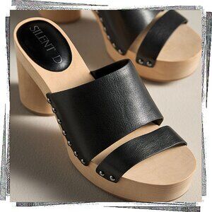 NWT: Black LEANN Heel w Leather Upper & Cushioned Wood Footbed (38 EU)